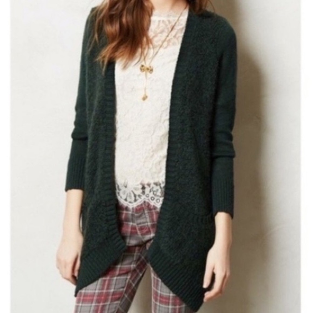 Anthropologie Sleeping On Snow Green Slubby Boucle Cardigan Medium